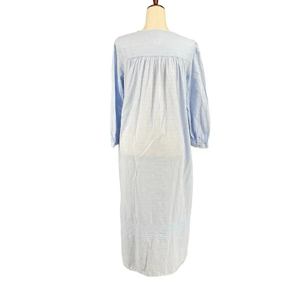 Eileen West Swiss Dot Button Down Cotton Nightgown Womens S Blue Pockets Cottage